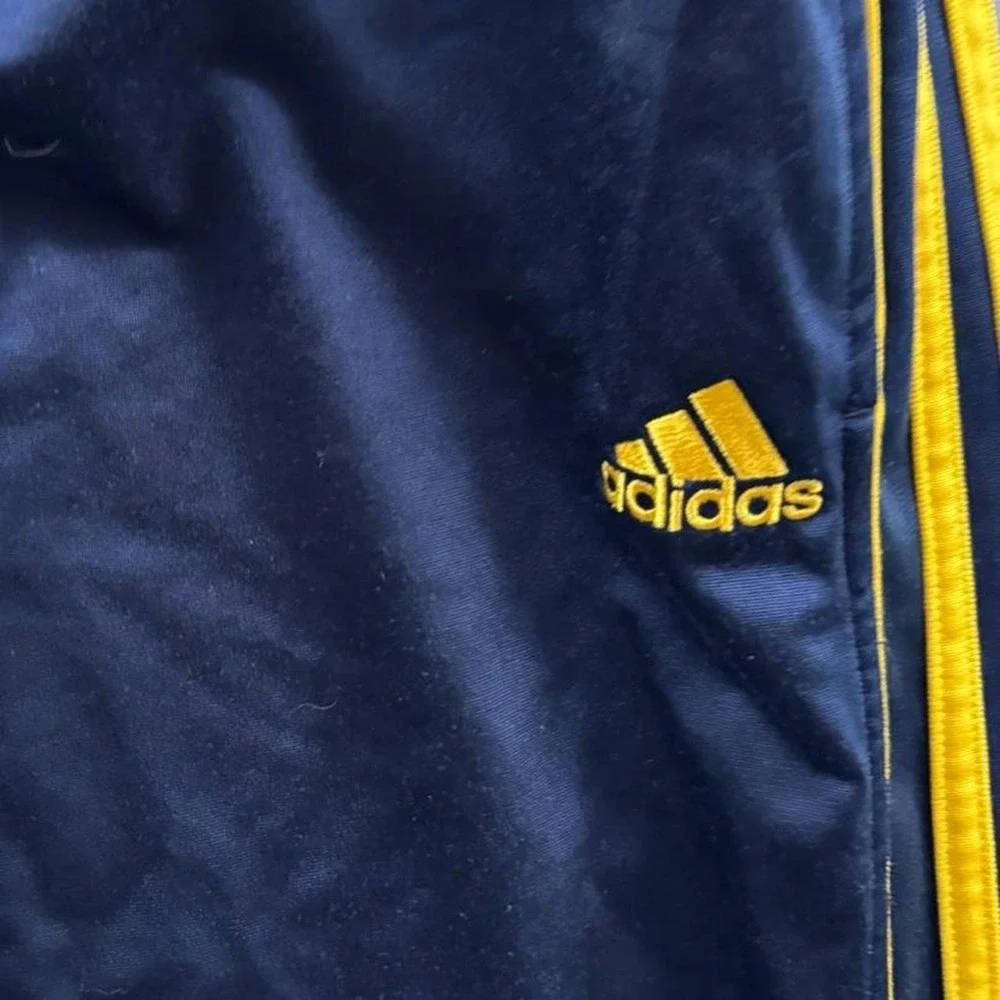Adidas Kids Navy Blue Yellow Stripe Track Pants Size L 14/16